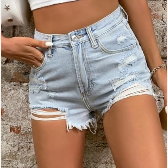 Signature8 Pants - Signature8 Blue Jean Shorts High-Waisted Distressed